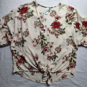 M Fasis Floral Tie Front Top Blouse Shirt Cottagecore Fairy Resort Casual